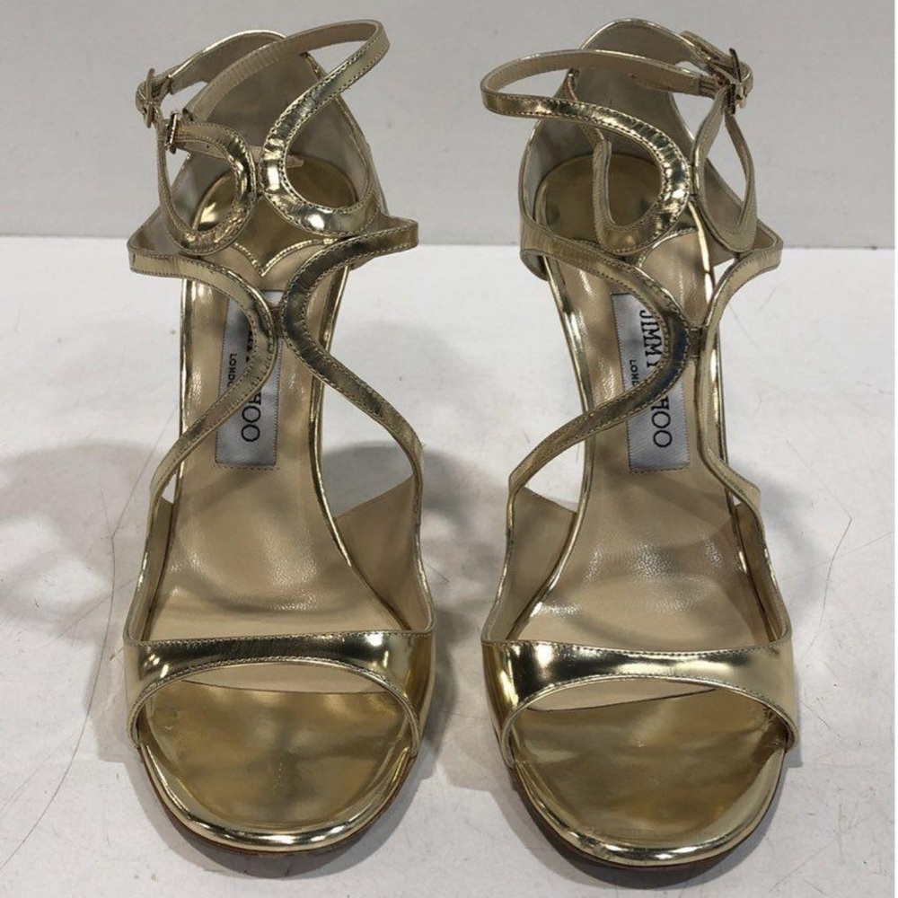 Women’s Jimmy Choo Metallic Gold Strappy Stiletto Sandals Size 39